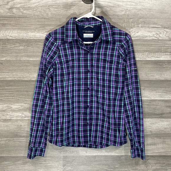 Columbia Tops - Columbia Omni-Shade Button Up Vented Black and Purple Long Sleeve Shirt Womens
